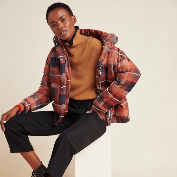Anthropologie plaid puffer coat S sparks - Picture 1 of 3